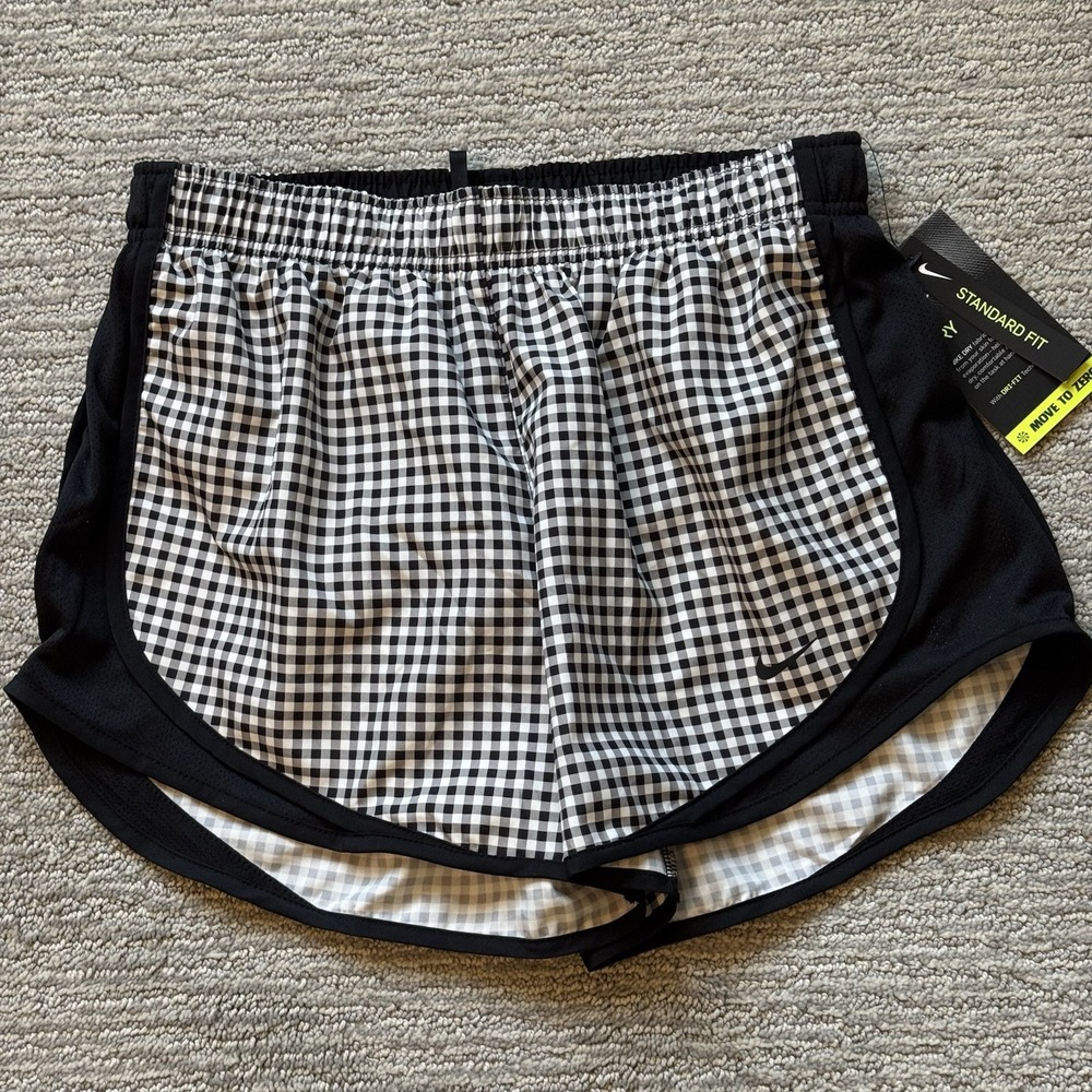 Nike Tempo Running Shorts Womens Small Black White Gingham Check Print Dri-Fit